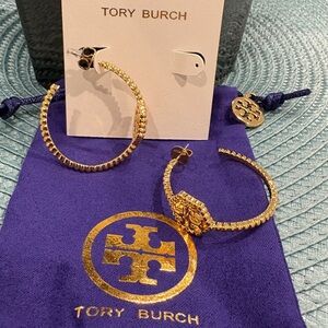 Tory Burch Gold Textured Hoop Earrings